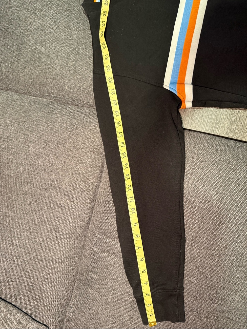 Celio* Black Crewneck Sweater with Blue, Orange and White Chest Stripes - Picture 6 of 15